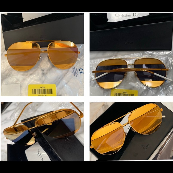 CHRISTIAN DIORSPLIT YELLOW GOLD &GREY MIRRORED LENSES WITH MONOGRAMED SUNNIES - Picture 2 of 16